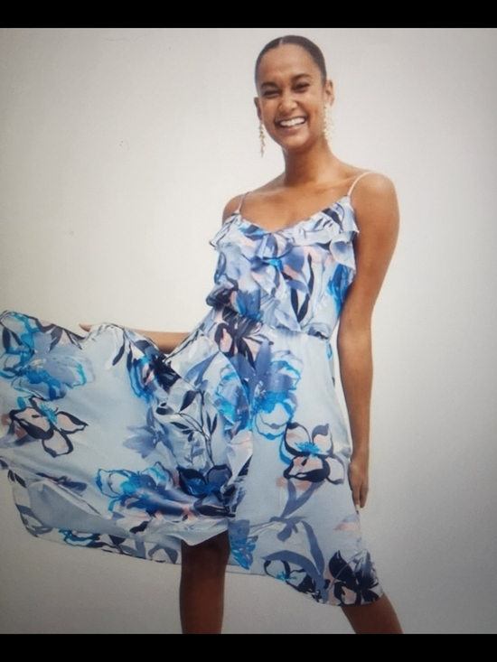 White House Black Market Dresses & Skirts - Floral Ruffle Wrap Midi Dress - Light Blue
